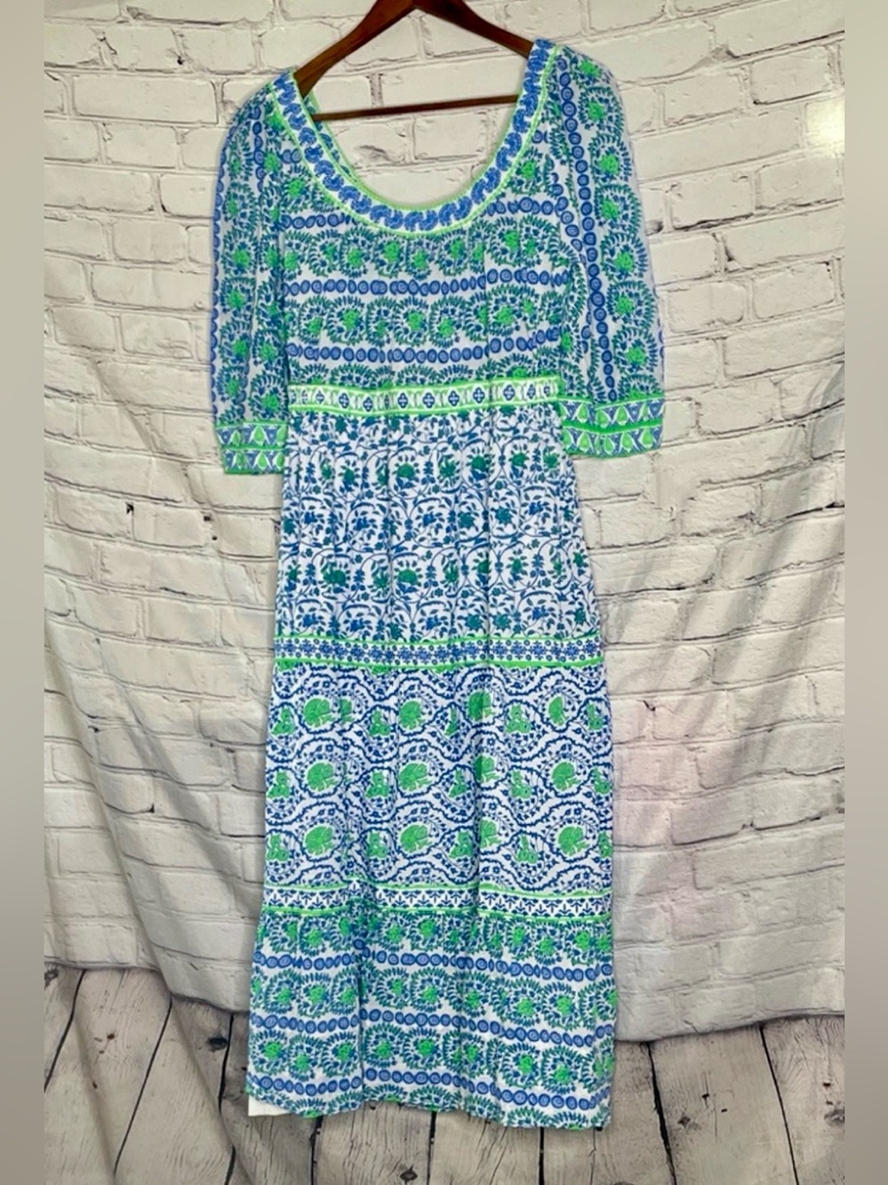 NWT Gretchen Scott Maxi Blue Green Dress! So Funky Cute Medium
